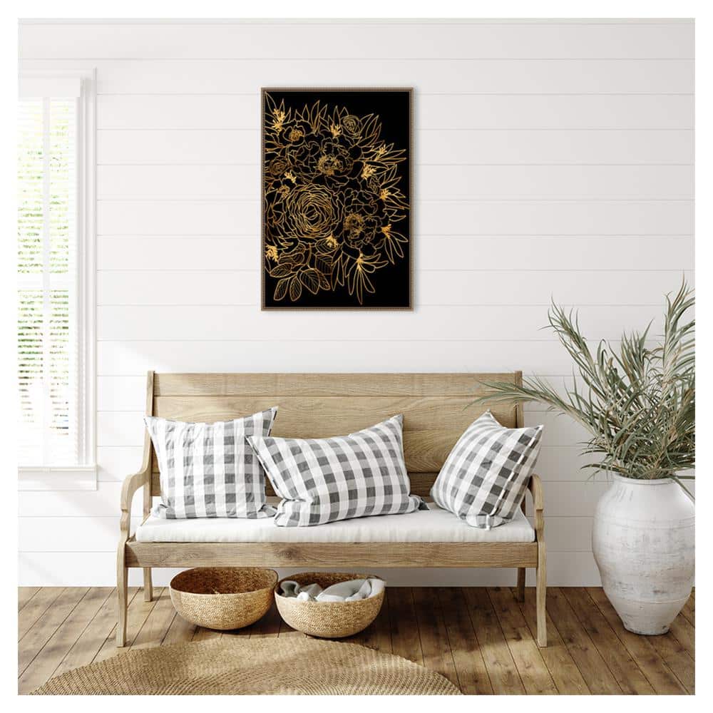 Gold and Black Beaded Framed Botanical Canvas Print