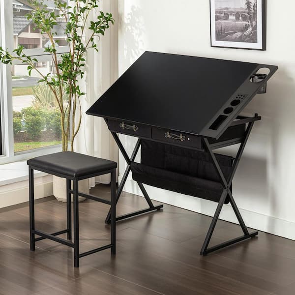 VECELO Adjustable Drafting Table with Stool, 40.2 in. Tilting Art