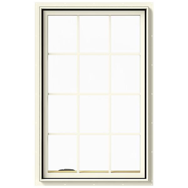 JELD-WEN 30 in. x 48 in. W-2500 Series Cream Painted Clad Wood Left-Handed Casement Window with Colonial Grids/Grilles