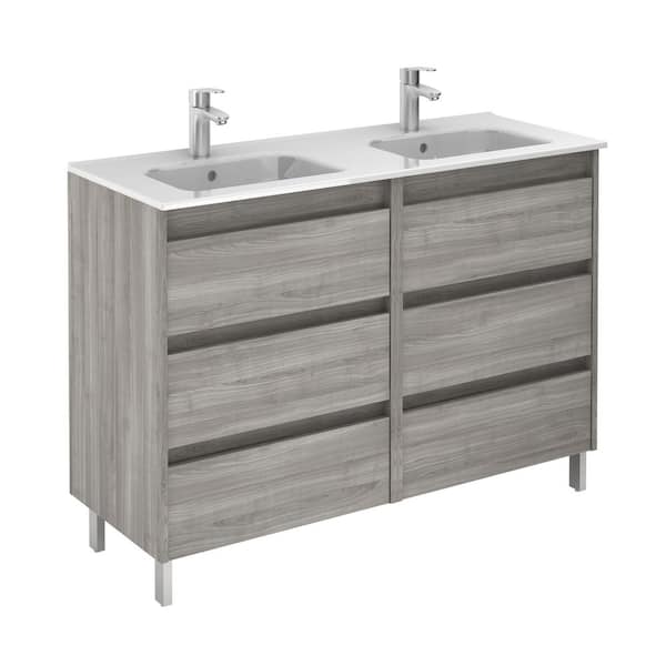Sansa 48 in. W x 18 in. D Vanity in Sandy Grey with Ceramic Vanity Top in White