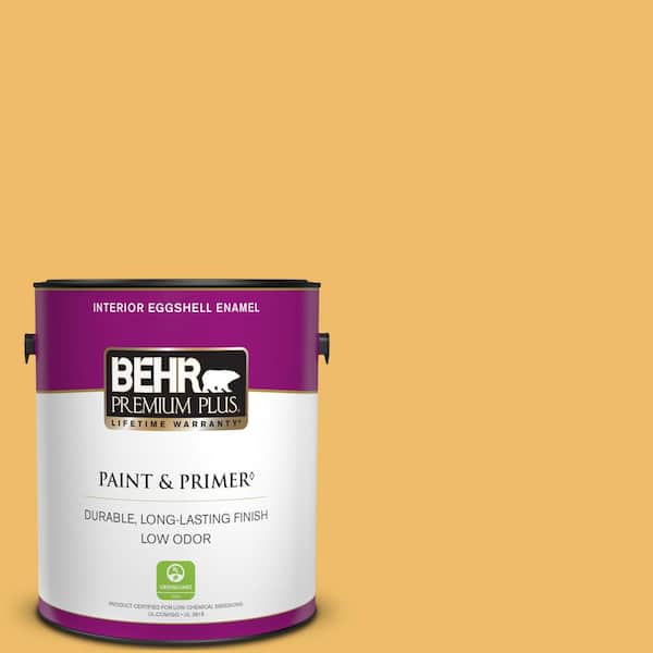 BEHR PREMIUM PLUS 1 gal. Home Decorators Collection #HDC-MD-24 Luscious Lemon Eggshell Enamel Low Odor Interior Paint & Primer
