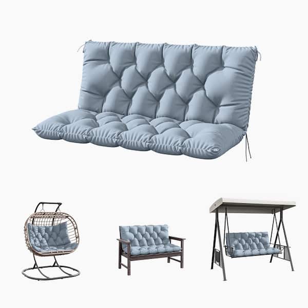 Kimunuk 47 in. x 40 in. x 5 in. 2-Seater Contoured Replacement Outdoor Porch Swing Cushion with Backrest Bench Cushion Sky