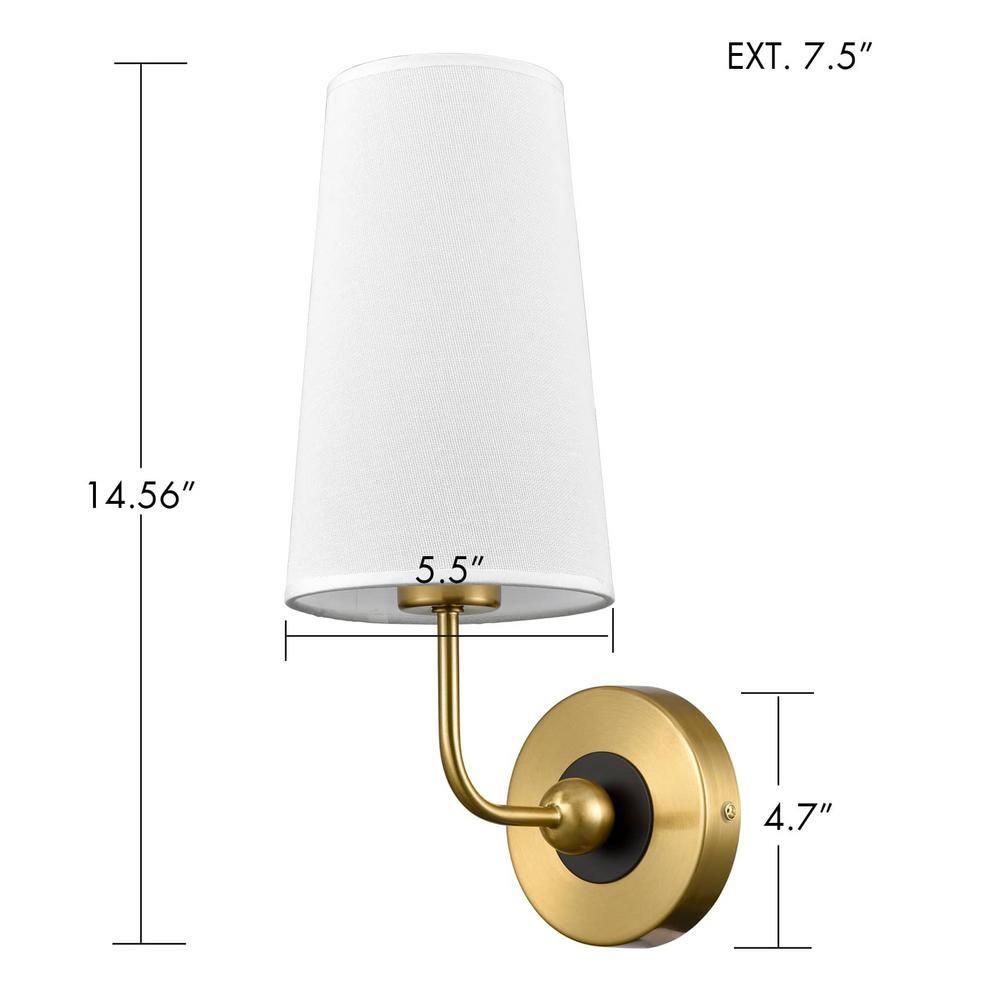 Brushed Brass and Black Fabric Shade Wall Sconce Set