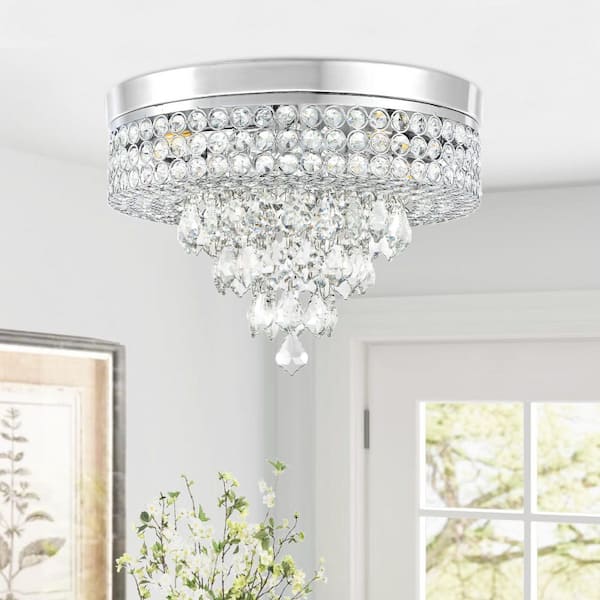 15.2 in. 4-Light Chrome Crystal Flush Mount Ceiling Light