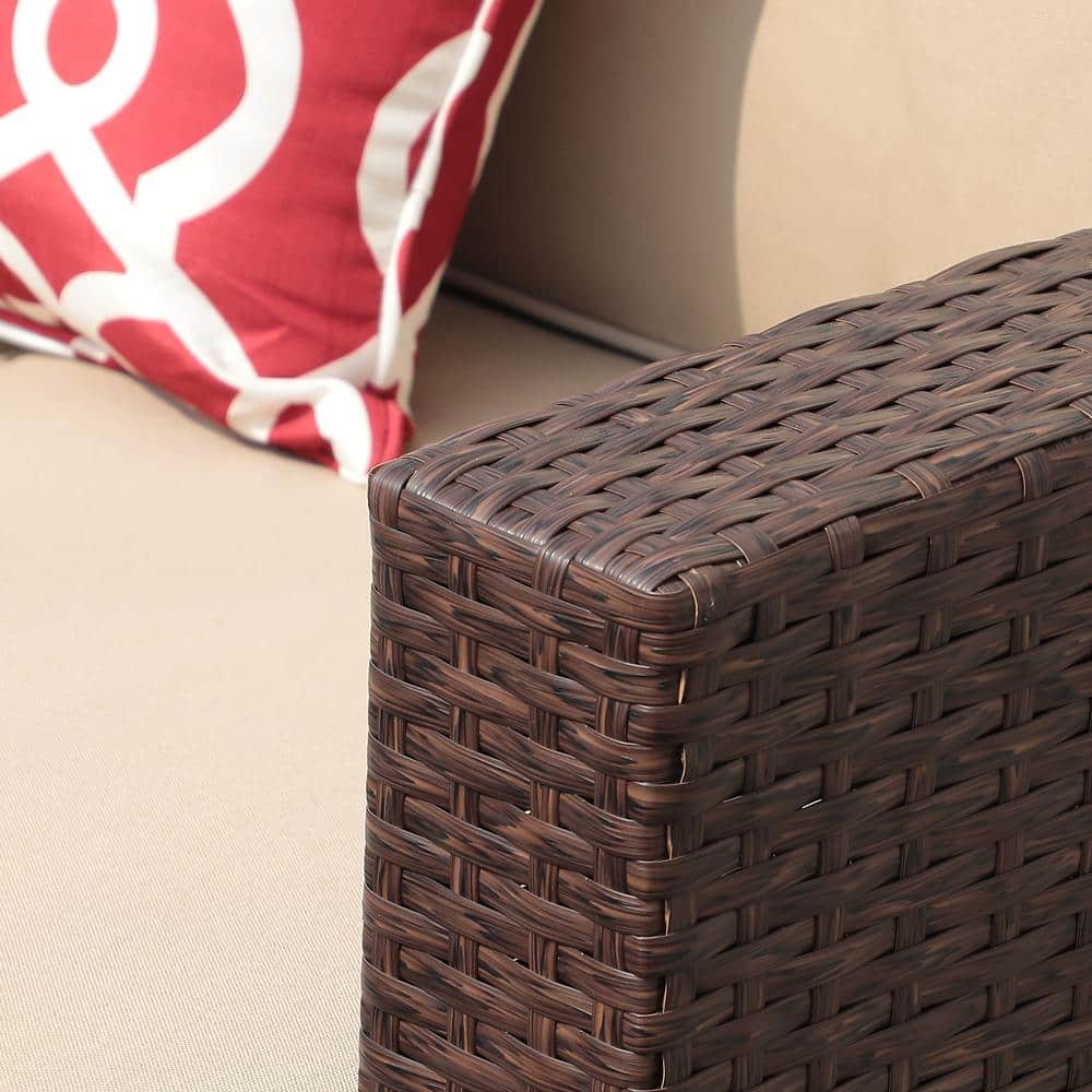 8-Piece Beige and Brown Wicker Patio Sectional Set