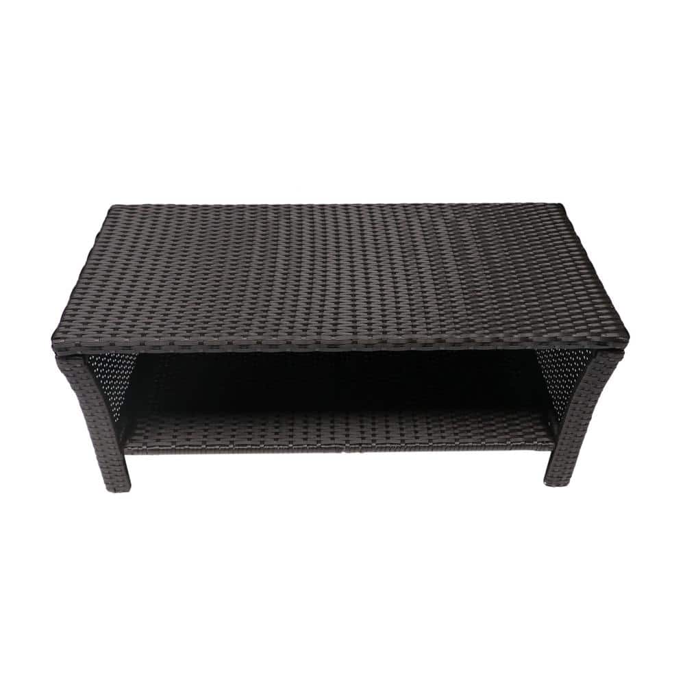 Brown Rectangular Wicker Outdoor Coffee Table with Steel Frame