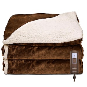 Sable Royal Mink and Sherpa Heated Throw Electric Blanket with Push Button Control