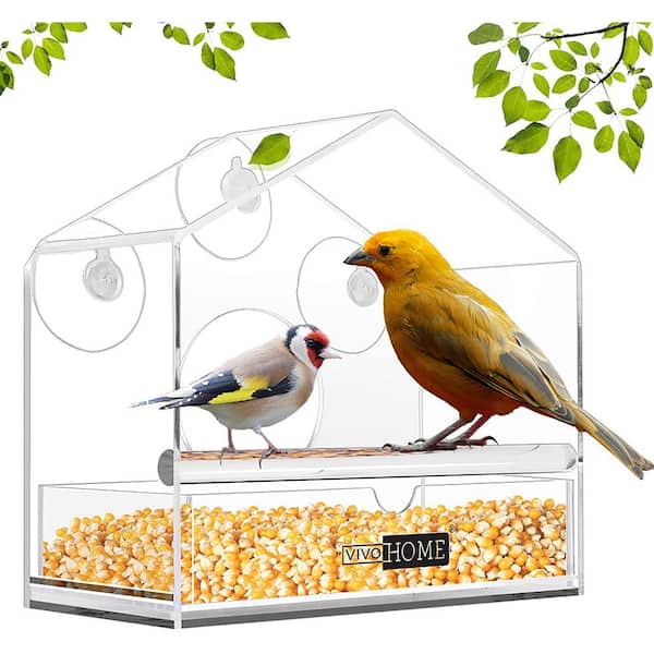 3 Compartment Bird Feeder Perspex Window Clear Viewing Table Seed Tray & Perch 