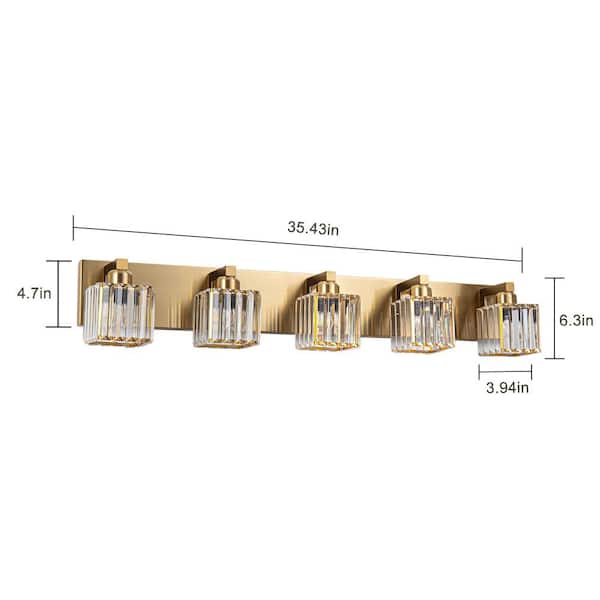 Orillia 35.4 in. 5-Light Gold Bathroom Vanity Light with Crystal Shades