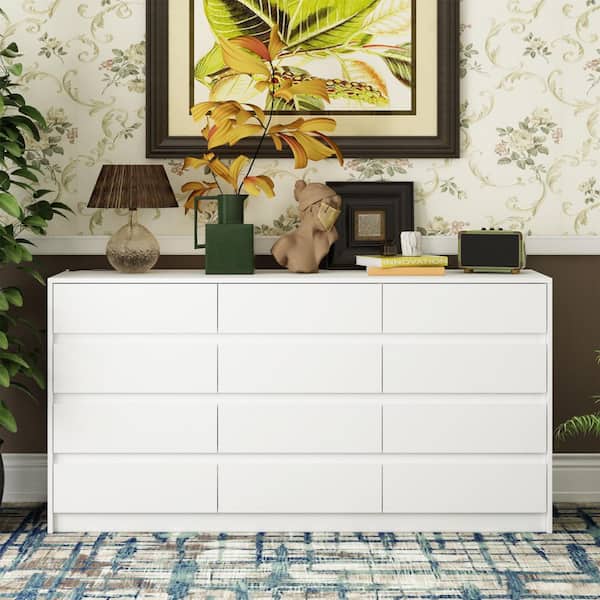 FUFU&GAGA White 32 in. Height Wooden Storage Cabinet, Chest of Drawers, Dresser for Home Storage with 12-Drawer