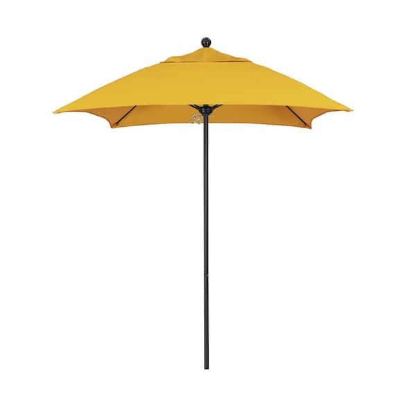 California Umbrella 6 ft. Square Black Aluminum Commercial Market Patio Umbrella with Fiberglass Rib Push Lift in Sunflower Yellow Sunbrella