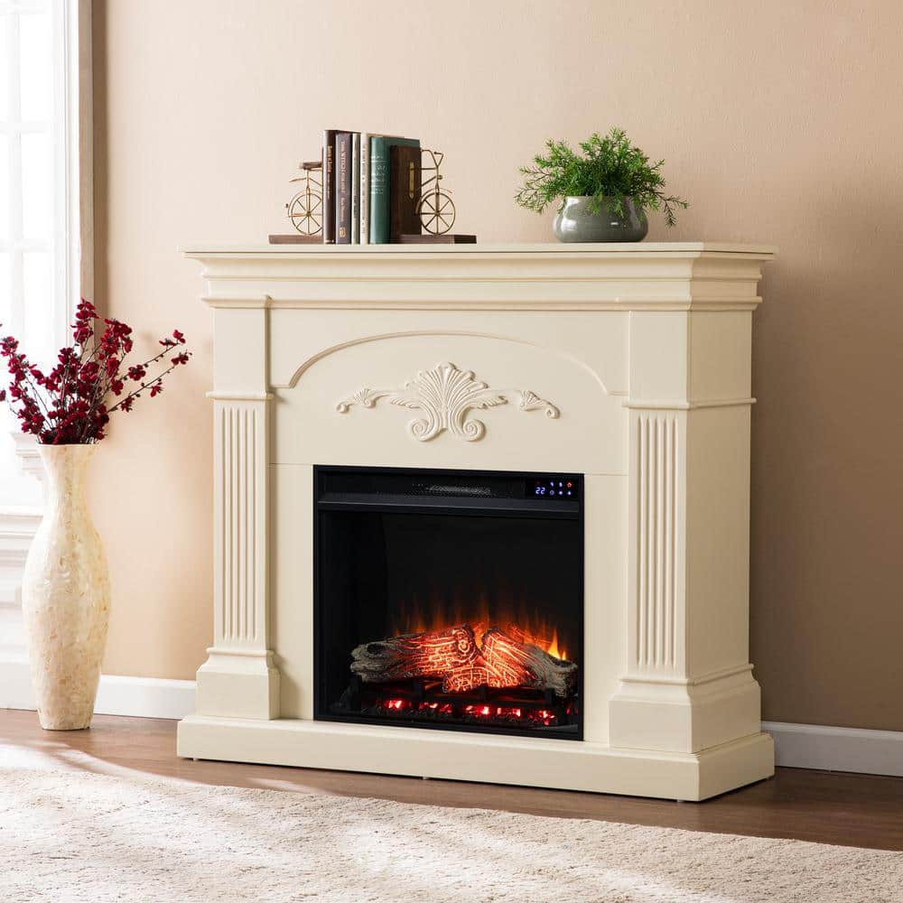 Southern Enterprises Jesha 44.75 in. Touch Panel Electric Fireplace in Ivory, Ivory finish -  HD054087