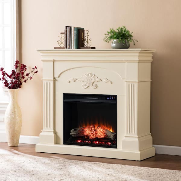 Southern Enterprises Jesha 44.75 in. Touch Panel Electric Fireplace in Ivory
