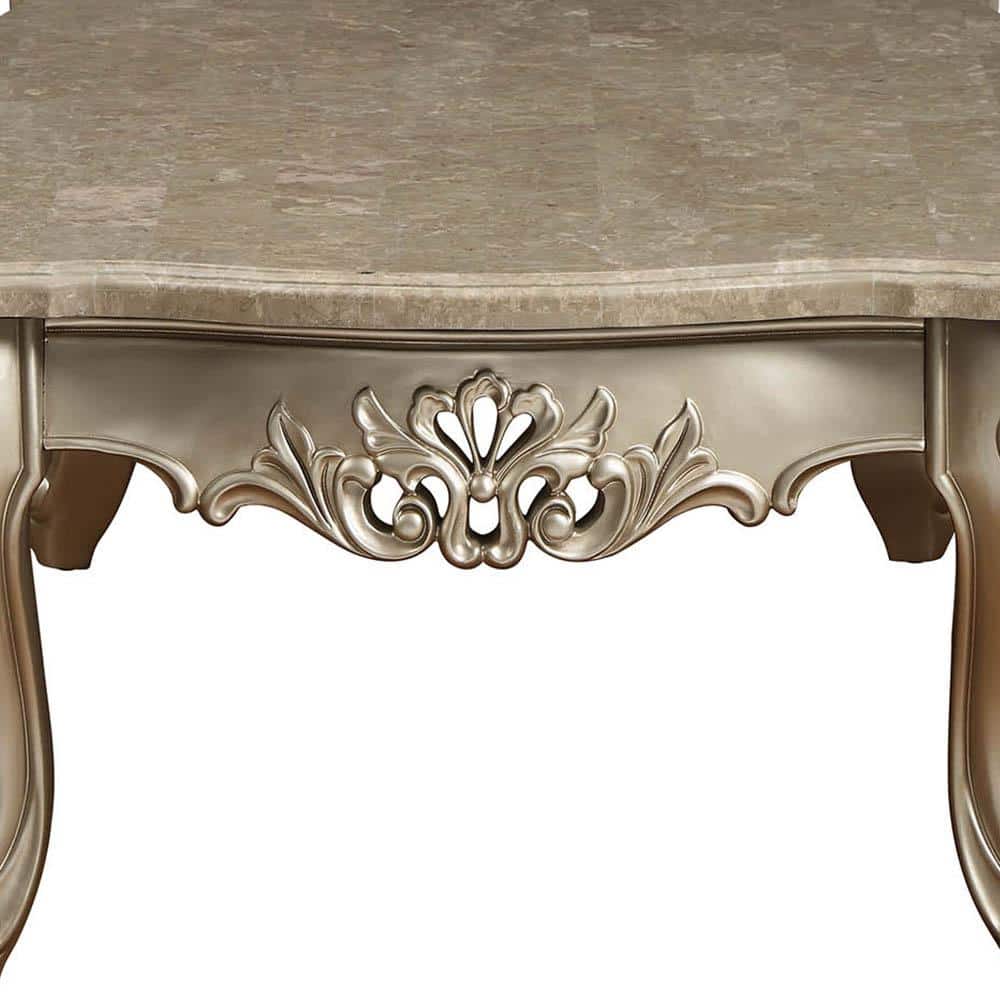 Champagne Gold Marble Top Rectangular Coffee Table with Storage