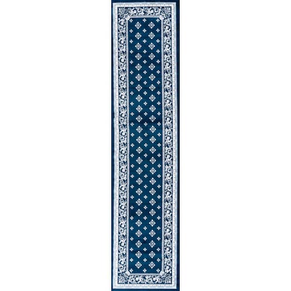 Acanthus Navy/Blue 2 ft. x 10 ft. French Border Runner Rug