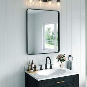36 in. W x 30 in. H Rectangular Aluminum Framed Wall Bathroom Vanity Mirror in Black