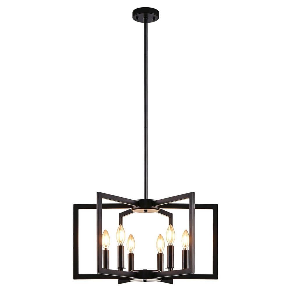 22 in. 6 Lights Black Farmhouse Chandelier,Geometric Dining Room Light Fixture,Industrial Hanging Pendant Light for Home price history on PriceWatchPro