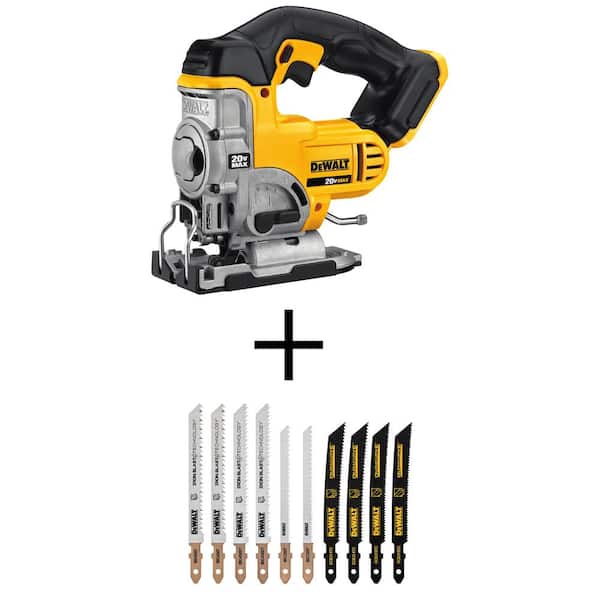 DEWALT 20V MAX Cordless Jig Saw (Tool Only) and General Purpose T-Shank Jig Saw Blade Set (10 Pack)
