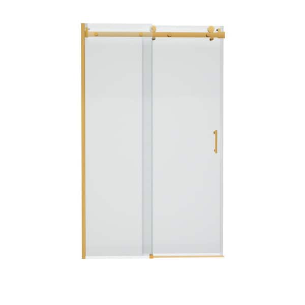 48 in. W x 76 in. H Single Sliding Frameless Shower Door/Enclosure in Gold