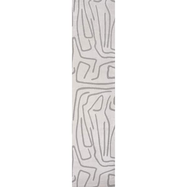 Alcina Modern Scandinavian Graphic Lines High-Low White/Light Gray 2 ft. x 8 ft. Runner Rug