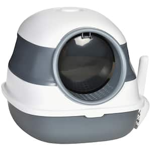 Cat Litter Box with Lid, Covered Litter Box with High Sides, , White and Gray