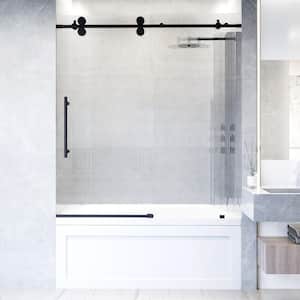 Elan 56 to 60 in. W x 66 in. H Sliding Frameless Tub Door in Matte Black with 3/8 in. (10mm) Fluted Glass
