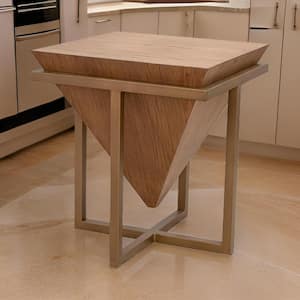 22.75 in. Brown and Gold Rectangle Wood End Table with Metal Frame