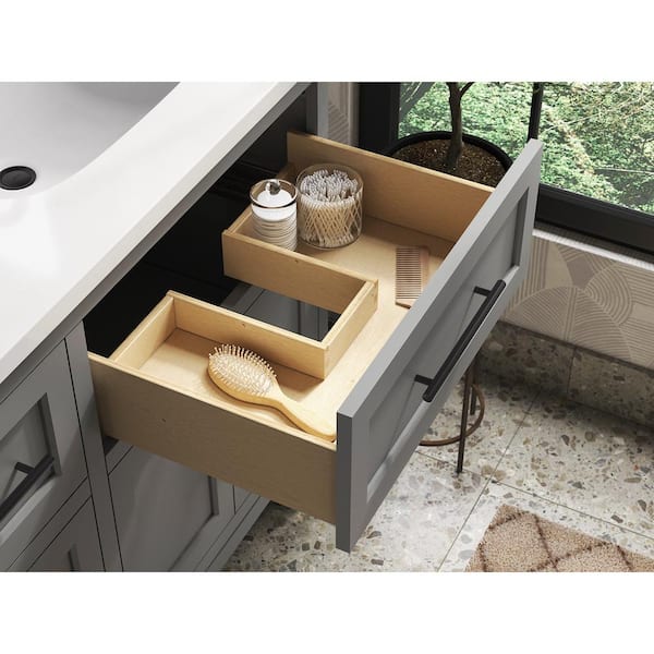 Quo 61in. Double Sink Freestanding Mohair Grey Bath Vanity with White Quartz Top Assembled