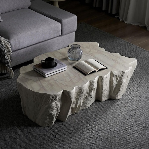 Einar 48.62 in. White Marble Specialty Shape Fiberglass Top Coffee Table