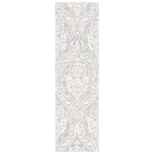 Abstract Ivory/Gray 2 ft. x 8 ft. Damask Runner Rug