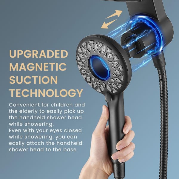 Magnetic attraction 5-Spray Wall Mount Dual Shower Head and Handheld Shower Head with 70 in. hose 1.8 GPM in Matte Black