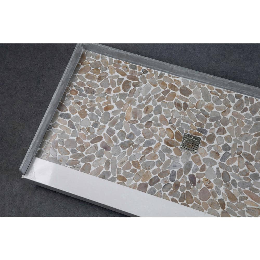 Pebble Creme Pre-Tiled Rectangular Shower Base with Center Drain