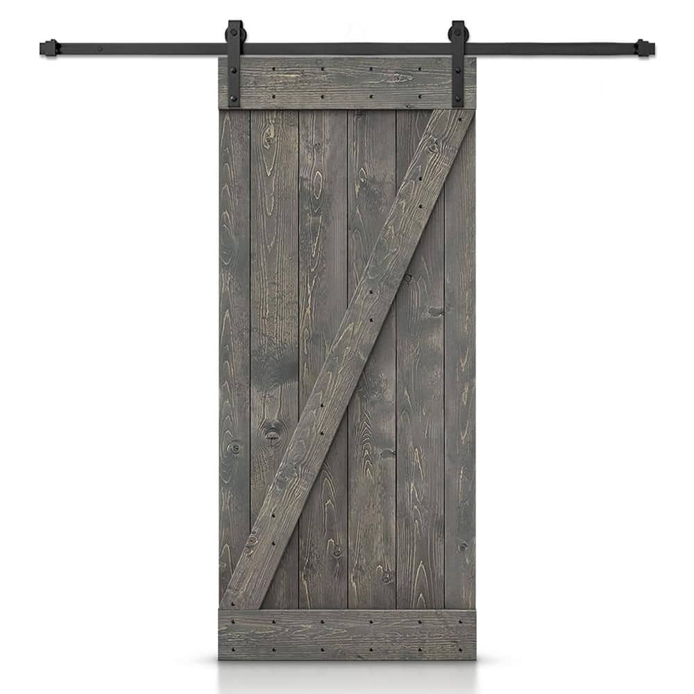 CALHOME Distressed Z Series 36 in. x 84 in. Weather Gray DIY Solid Pine  Wood Interior Sliding Barn Door with Hardware Kit  SWD11-MK-72+DOOR-DIY-B36GT -