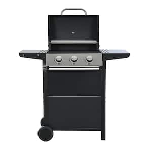 Large 25,650 BTU 3-Burner Outdoor BBQ Portable Propane Gas Grill in Black with Top Cover Lid and 2 Wheel Casters