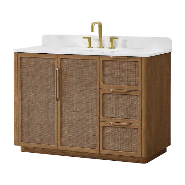 Busan 48 in. W x 22 in. D x 33.9 in. H Single Bath Vanity in Oak Classic Brown with White Quartz Stone Top