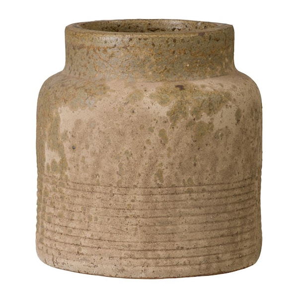 10.5 in. Antique Amber Ceramic Round Planter (10.5 in. L x 10.5in. W x 11.5in. H) High-fire treatment with Drainage Hole