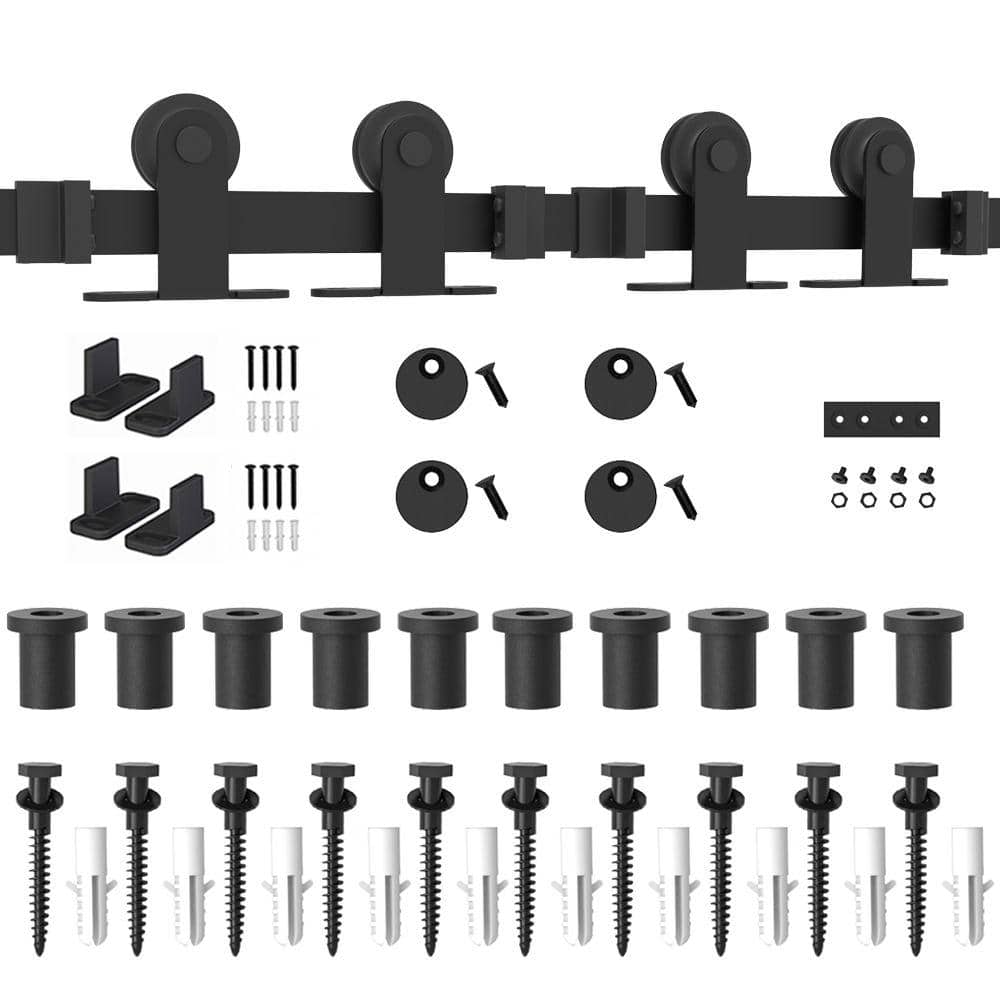 WINSOON 96 In. Frosted Black Sliding Barn Door Hardware Track Kit For Double Doors With Non-Routed Floor Guide GCM1929 - The Home Depot