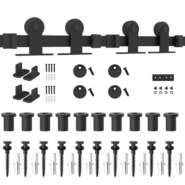 WINSOON 13 ft./156 in. Top Mount Sliding Barn Door Hardware Track Kit for Double Doors with Non-Routed Floor Guide