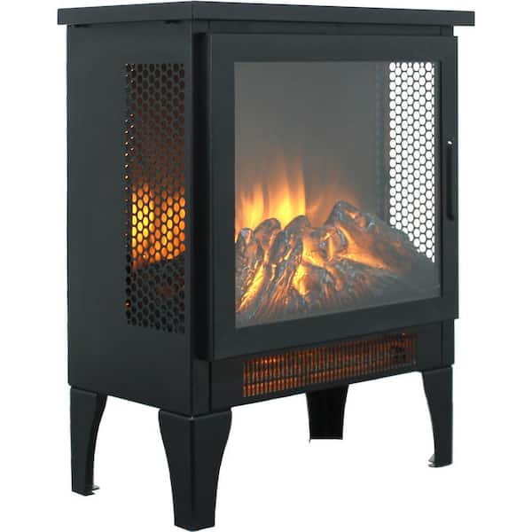 15 in. Black Freestanding 3D Flame Electric Infrared Quartz Fireplace Stove