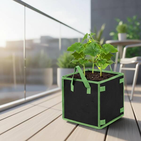 Black 5 Gallon Square Fabric Grow Bags with Handles (5-Pack