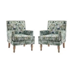 Cahokia Classic Green Polyester Upholstery Accent Chair with Nailhead Trim and Tapered Solid Wood Legs (Set of 2)