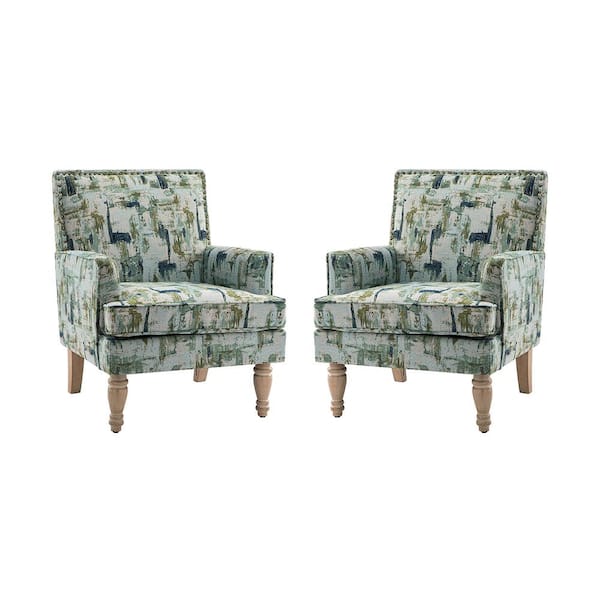 JAYDEN CREATION Cahokia Classic Green Polyester Upholstery Accent Chair with Nailhead Trim and Tapered Solid Wood Legs (Set of 2)