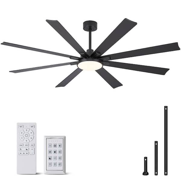 Charm 72 in. Indoor Black Solid Wood Ceiling Fan with LED Light, Downrod Mounted, 3CCT and 6-speed, Timer and Dim