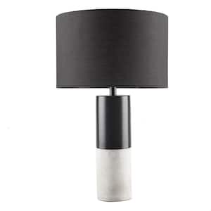 1-Lamp, 16" Black and White Modern A bulb Type Table Lamp for Living Room with Black polyester shade.
