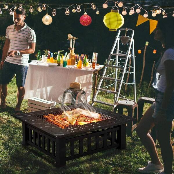 Cisvio Outdoor Fire Pit 32in Wood Burning Steel Grill Firepit with Spark Screen Cover,Poker,Grill and Waterproof Cover for Patio Bonfire Backyard,Black Cisvio Outdoor Fire Pit 32in Wood Burning Steel Grill Firepit with Spark Screen Cover,Poker,Grill and Waterproof Cover for Patio Bonfire Backyard,Black
