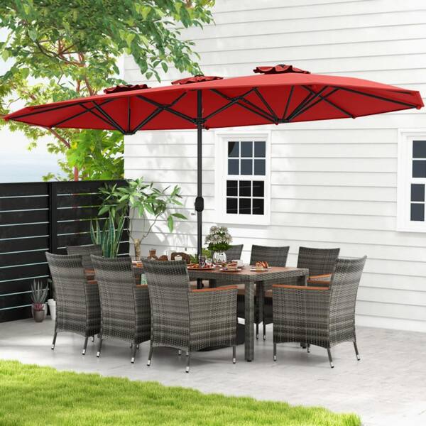 iwicker 15 ft double-sided patio umbrella PHI VILLA 15ft Outdoor Market Extra Large Suitable for Various Spaces 15 Feet Double-Sided Twin Patio