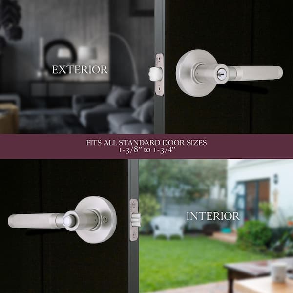 Woodcliff Satin Nickel Keyed Entry Door Lever Featuring Dual Keyway