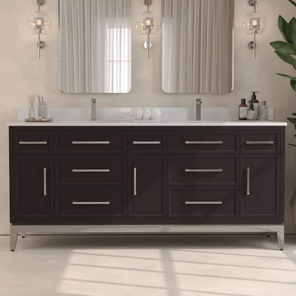 Burlington 75 in. W x 22 in. D x 33.5 in. H Double Bath Vanity in Espresso with White Quartz Counter Top and Basin