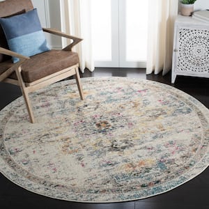 Madison Gray/Gold 8 ft. x 8 ft. Border Geometric Floral Medallion Round Area Rug