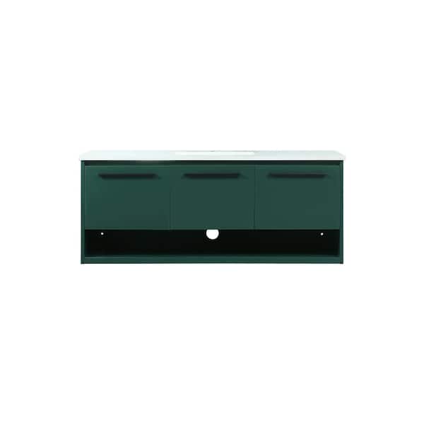 Unbranded Simply Living 48 in. Single Bathroom Vanity in Green with Quartz Vanity Top in Ivory White